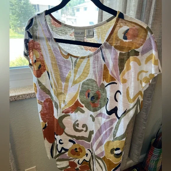 Rachel Zoe linen floral top size Large - Picture 4 of 6